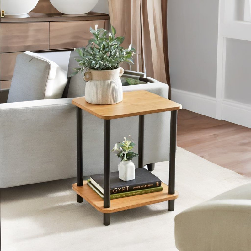 Abdulwahab 2 Tier Side Table with Storage Shelves Living Room Furniture, Brown/Black