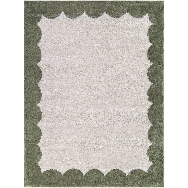Sherise Green Modern Border Area Rug, Rectangle 5'3" x 7'