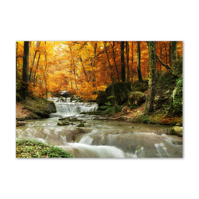 Waterfall In The Forest - No Frame Print on Glass, 70cm H x 100cm W x 2cm D, Canvas