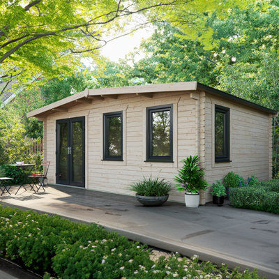 Powersheds Apex 14 x 18ft Chalet Log Cabin, Doors to the Left - 44mm