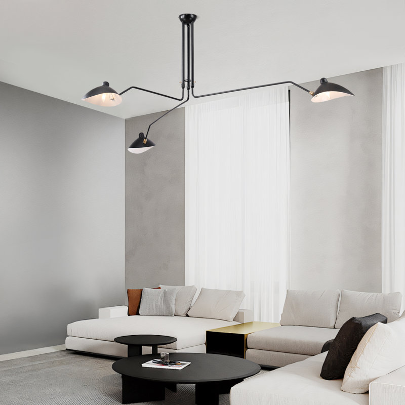 Three Arm Ceiling Lamp Pivoting Rotating Black Arm Shade Semi Flush Mount, 25.59" H x 98.42" W x 98.42" D
