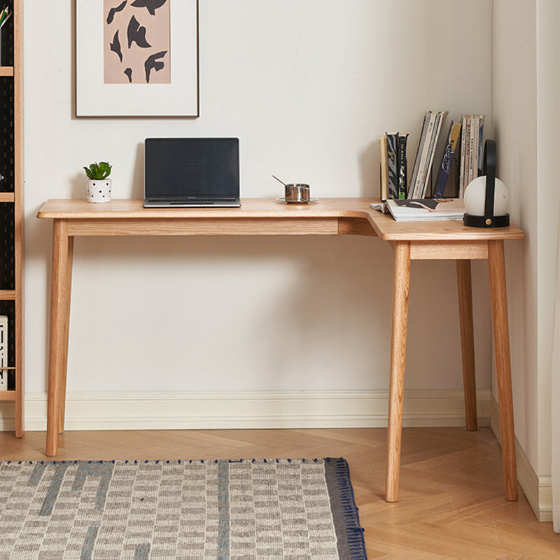 Wood Colour L-Shaped Solid Wood Desks, 55.12" H x 39.37" W x 29.53" D, Right Hand Return
