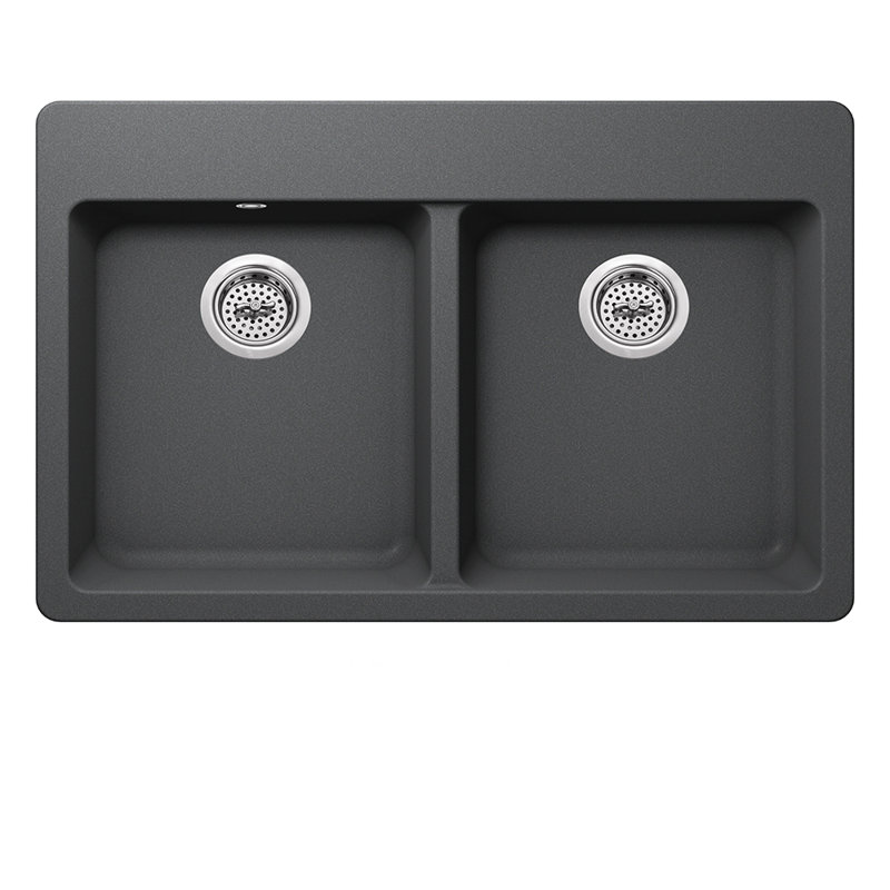 33'' L Double Bowl Quartz Kitchen Sink, Inox Gray