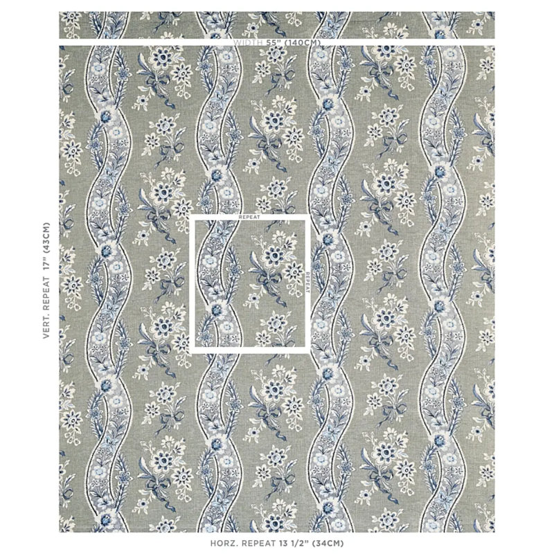Le Castellet Fabric, Gris/Blue