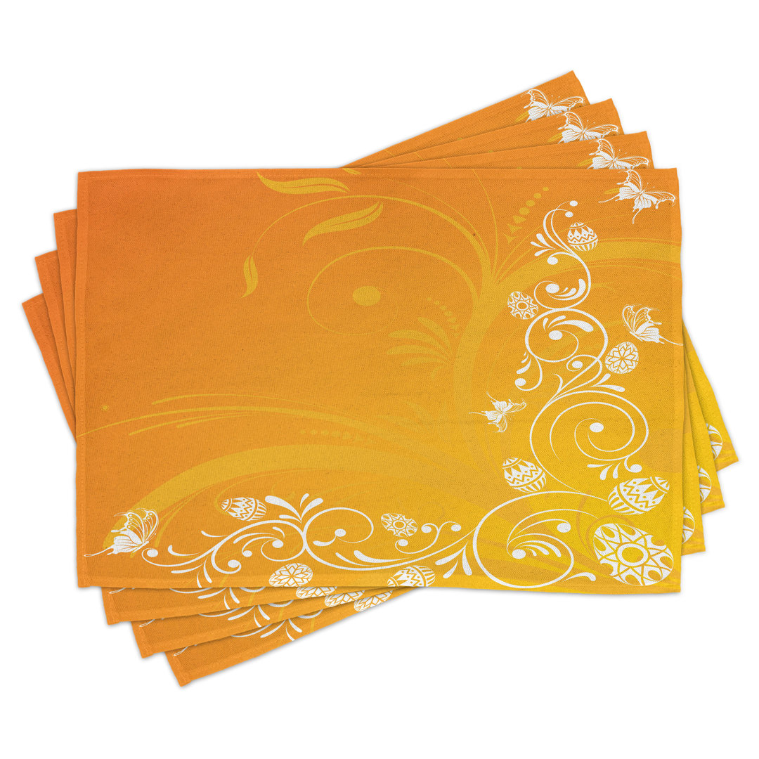 Platzdeckchen 4er Set, Ostern verziert, Orange Gelb Weiß