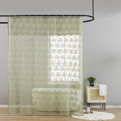 Shower Curtain for Bathroom,Lace with Attached Valance,lace shower curtain, Sheer Floral Design, Scalloped Trim, Lets in Soft Light for Boho and Cottagecore Bathrooms(Sage Green)