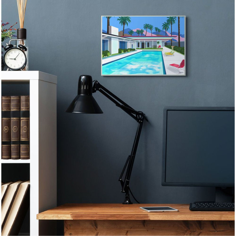 «Modern Architecture House Pool Tropical Palm Trees» par Ziwei Li - reproduction d'art, H 19 po x l 13 po, Plaque de bois