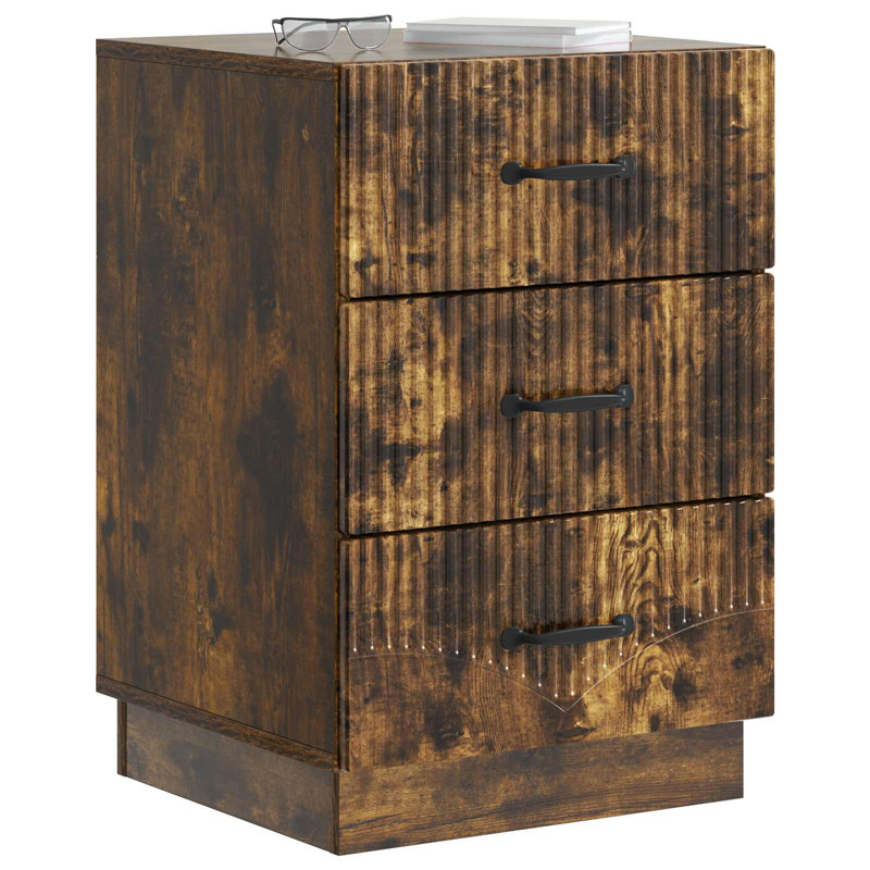 43cm W Manufactured Wood Bedside Table, Smoked Oak