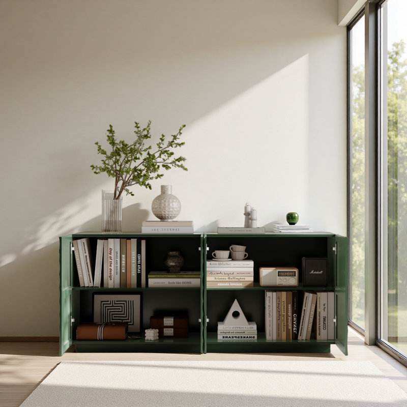 Buffet buffet, armoire décorative 59 po avec 4 portes, armoire de rangement Mid Century, Vert