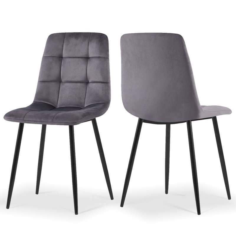 Ensemble de 2 chaises de salle à manger en velours gris, chaises de salle à manger avec pieds en métal pour le salon