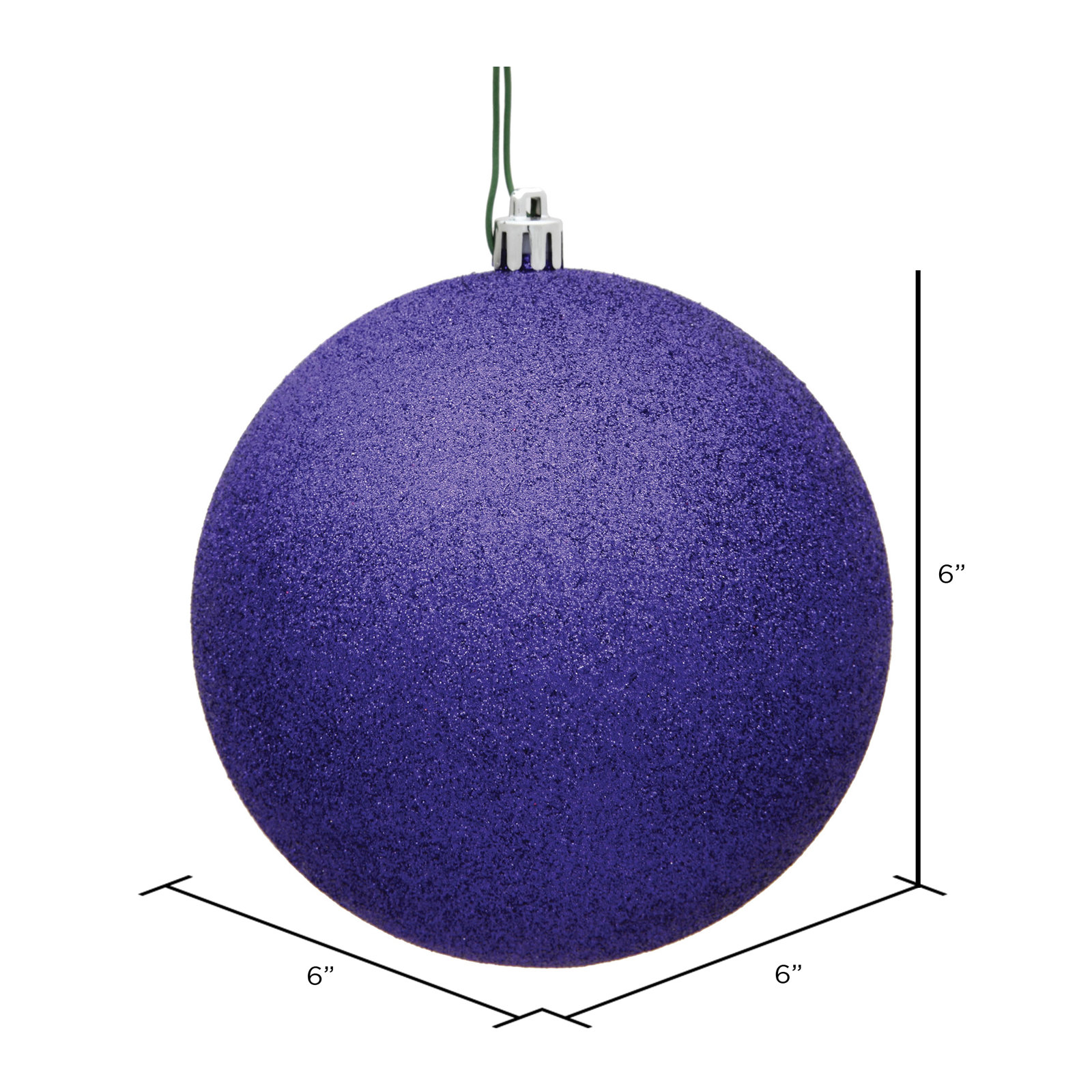 Holiday Décor Ball Ornament, 6" H x 6" W x 6" D, Purple Glitter