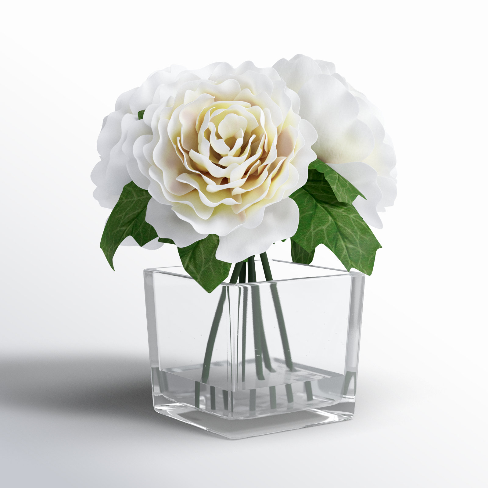 Villela Peony Floral Arrangement in Vase, Cream White