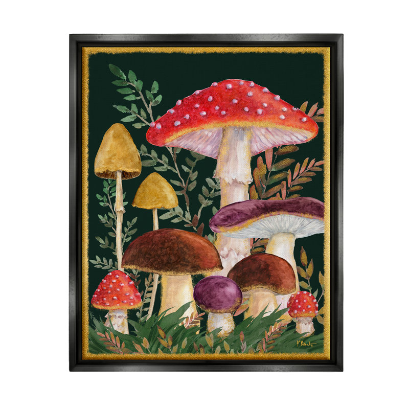 «Red Barrel Studio® Woodland Mushroom Nature» par Paul Brent, Cadre flottant noir de jais, H 21 po x l 17 po x P 1,7 po