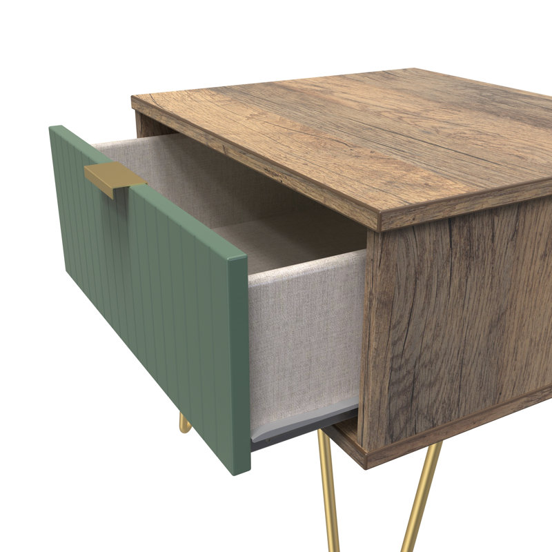Beranda 45cm W Manufactured Wood Bedside Table, Labrador Green/Vintage Oak