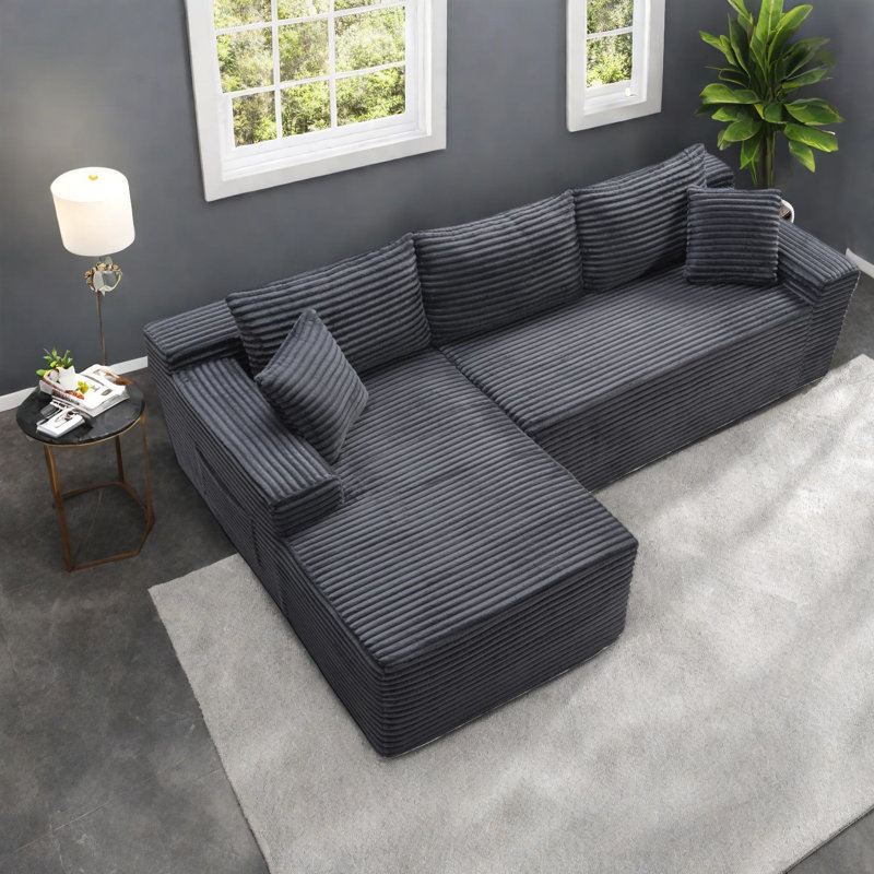 Compression Cloud Sectionals, Corduroy L Shape Modern Sofa For Home Living