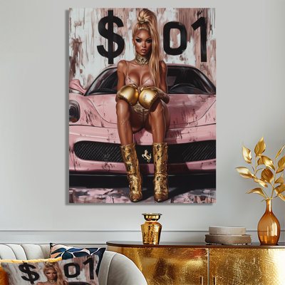 «Blonde Boss Girl In Pink Lambo III», reproduction d'art murale