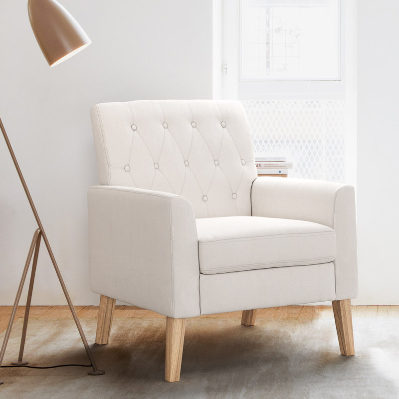 Fauteuil capitonné l 28,5 po, Lin beige