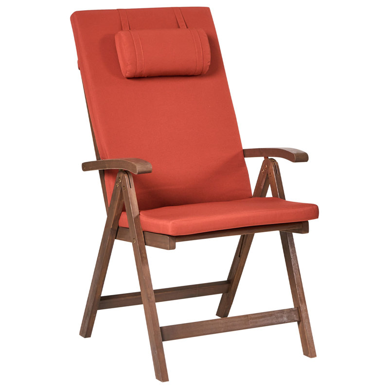 Folding Patio Dining Armchair with Cushion, Red