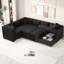 Lit de salon en forme de U de 108,6 po avec rangement, ports, 2 prises de courant, méridienne et lit de rangement surdimensionnés en chenille noire-1312852540