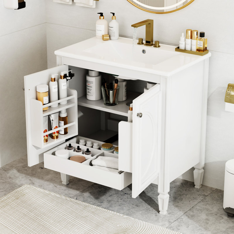 30" Bathroom Vanity With Sink, Blanc, Argent
