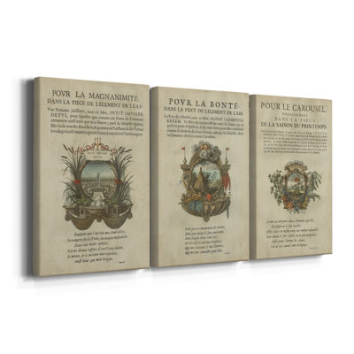 Embellished Bookplate II  -Custom Wrapped Gallery Canvas - 3 Pieces