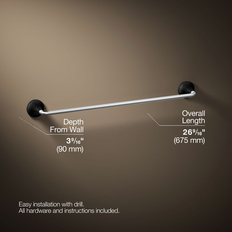 Tone Towel Bar, Polished Chrome/Matte Black, 24"W