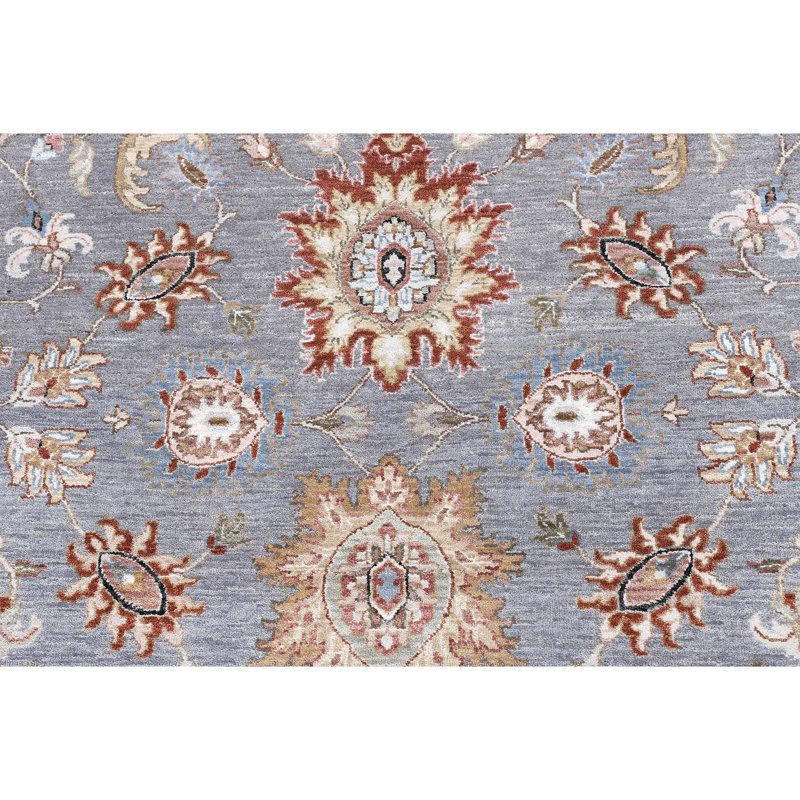 Tapis gris et bleu noué à la main de haute qualité, Rectangle 9 pi x 12 pi