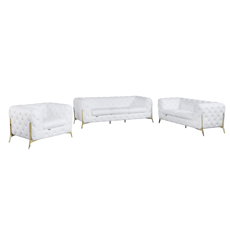 Ensemble de salon en cuir véritable 3 pièces Ehrika