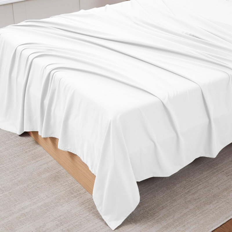 100% Brushed Cotton Flat Sheet  Soft, Breathable Bedding for Bedroom, Single (3'), White