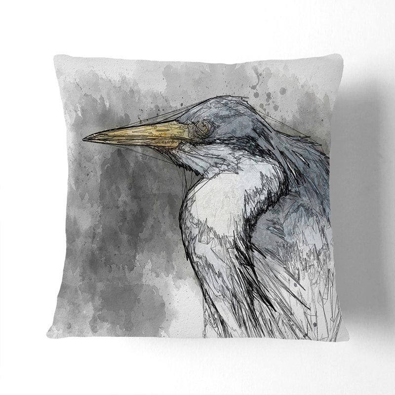 Pied Heron Cushion with Filling, Stone, 55cm H x 55cm W x 20cm D