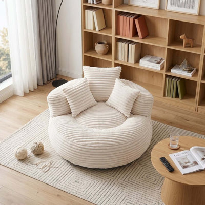 Fauteuil à billes moderne surdimensionné en velours côtelé avec accoudoirs et 3 coussins rembourrés de mousse pour le salon, le dortoir et le coin lecture