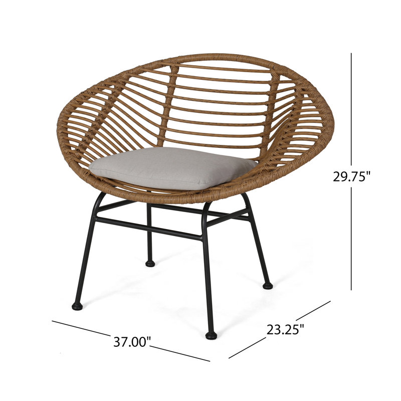 Modern Gray Spot Woven Metal Basket Chair Set with Cushions