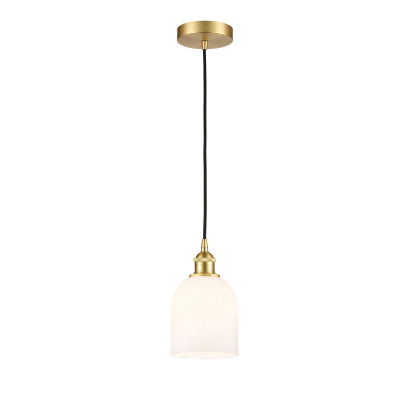 Luminaire suspendu à cordon 1 lumière Edison Anacaren - 616-G558, Blanc lustré, Or satiné