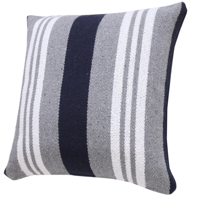 Coastal Striped Woven Hand-Made 100% Cotton Decorative Throw Pillow, Navy/Gray/White, Pillow Cover Only - No Insert
