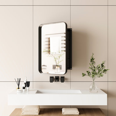16X24 Inch Recessed Black Metal Framed Bathroom Storage - Mirror And Adjustable Shelves Versatile Layout Medicine Cabinet With Frame Advanced Craftsmanship