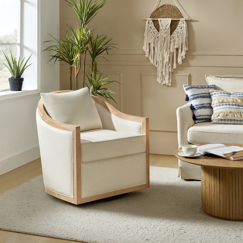 Fauteuil demi-tonneau Manja Jess Farmhouse, Mélange de polyester ivoire