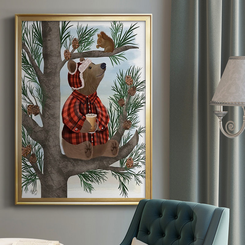 Lumberjack Bear, pause café sur papier, impression sur papier, H 42,5 po x l 30,5 po x P 1 po, Encadrement doré