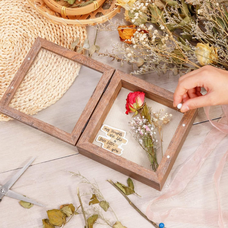 5X5 Small Shadow Box Frame With Linen Back - Sturdy Rustic Memory Display Case Of Flower, Pictures, Medals And More, Rustic Brown