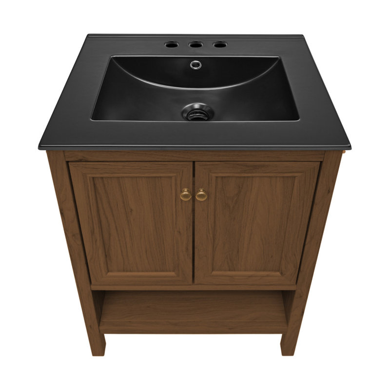 Meuble-lavabo autoportant en chêne 24 po avec plateau d'évier Château, Brun, Noir, Centres de 4 po