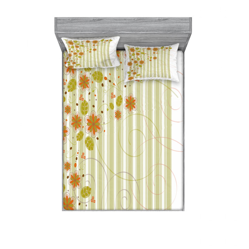 Microfiber Floral Sheet Set, Queen Sheet Set with Fitted Sheet
