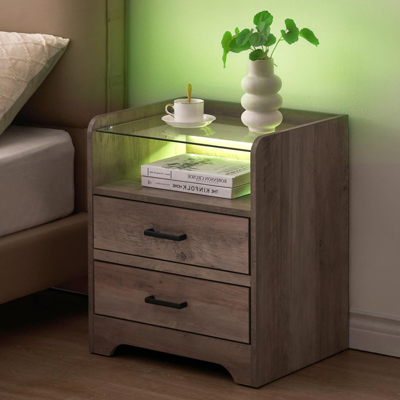 Table de chevet 2 tiroirs Hersel, Gris
