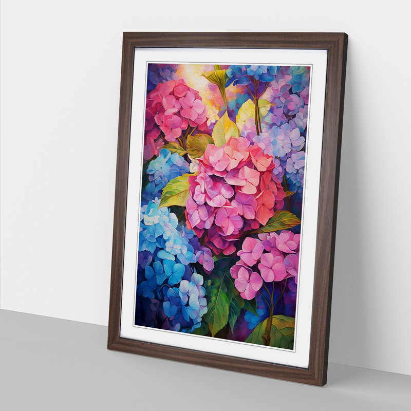 Hydrangea Expressionism - Framed Print, 64cm H x 46cm W x 2cm D, Walnut