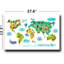 «Pastel Animal World Map Kids», art mural en toile avec cadre en pin - 27,6 po x 17,7 po