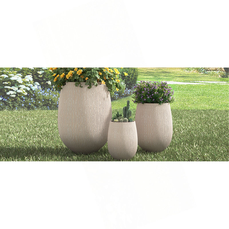Ensemble de 3 pots à fleurs U_Style en forme d'œuf MGO pour l'extérieur, Beige