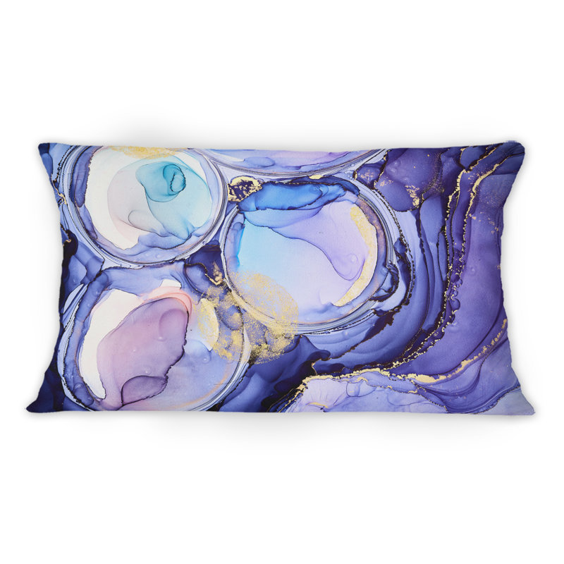 Coussin décoratif de luxe abstrait bleu et turquoise 12 po x 20 po