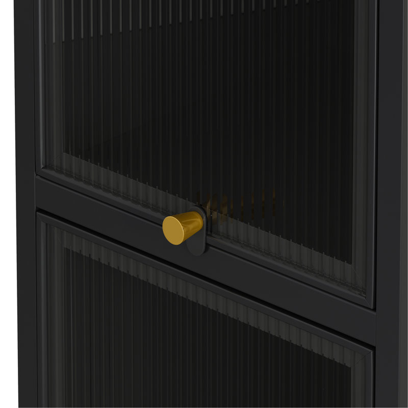Armoire de porte moderne en verre à trois niveaux avec rangement à quatre niveaux, pour l'entrée, le salon, la salle à manger, la salle à manger, noir