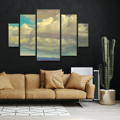 Ensemble de 5 panneaux d'art mural - «Rain Clouds Over the Desert» par Erica Pollock Norelius, art mural sur toile pour le salon, la chambre à coucher ou le bureau 