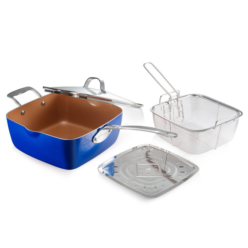 Ensemble de batterie de cuisine antiadhésive en acier 4 pièces Aluminium Gotham Steel, Bleu