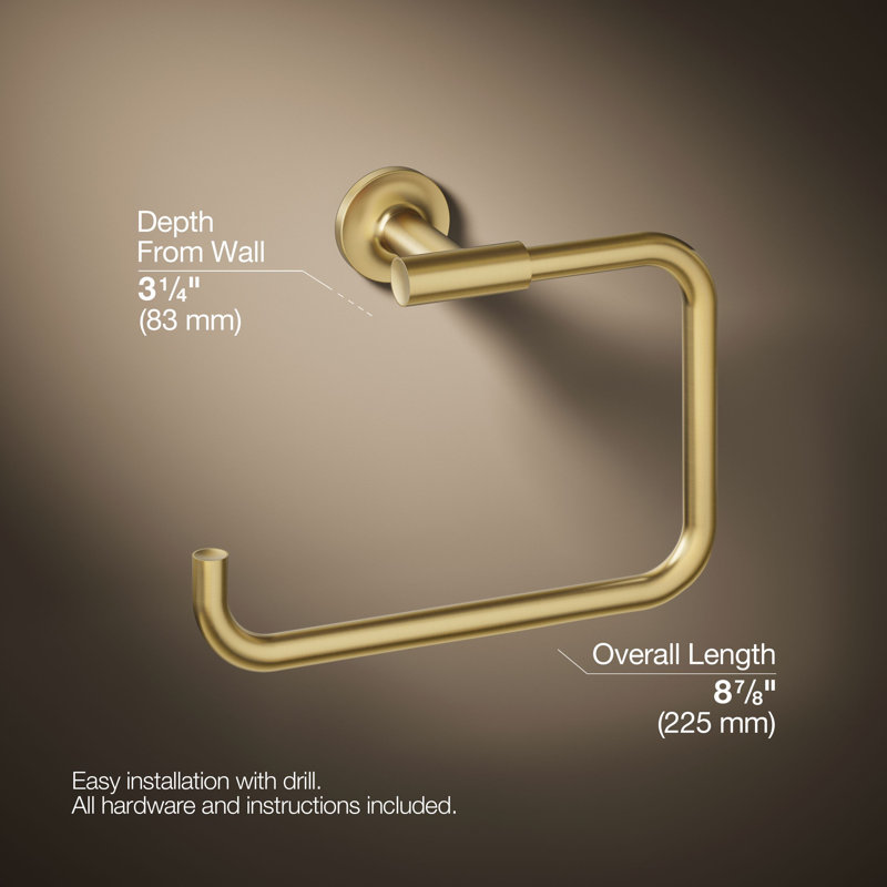 Purist® Wall Mounted Towel Ring for Bathroom, Metal Bathroom Hand Towel Ring, Vibrant Brushed Moderne Brass