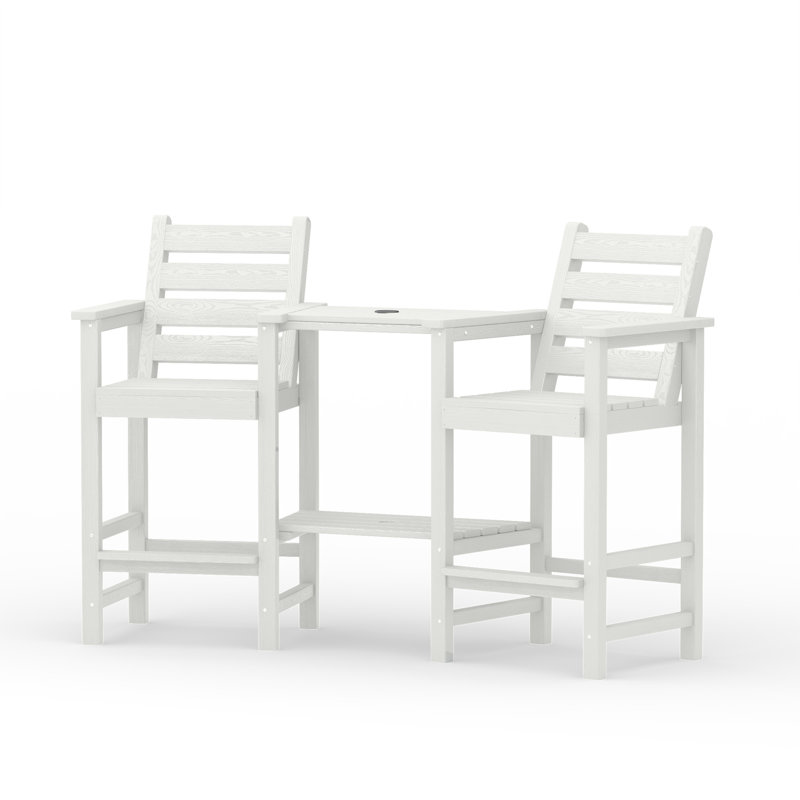 HDPE Tall Adirondack Chair Set with Removable Double Trays (Set of 2), White